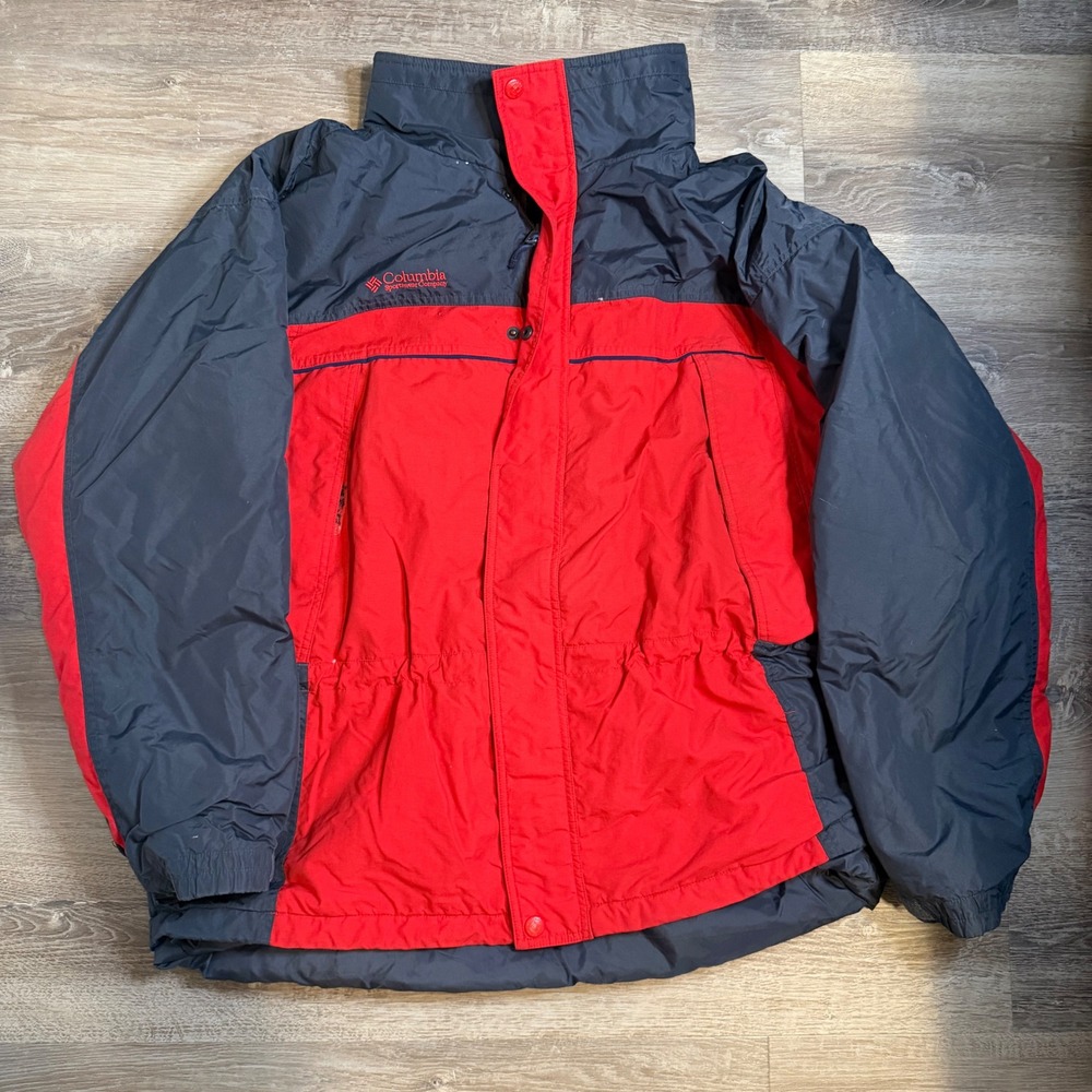 Columbia Sportswear Mens XL Red Navy Blue Fleece Lined‎ Winter Parka Jacket